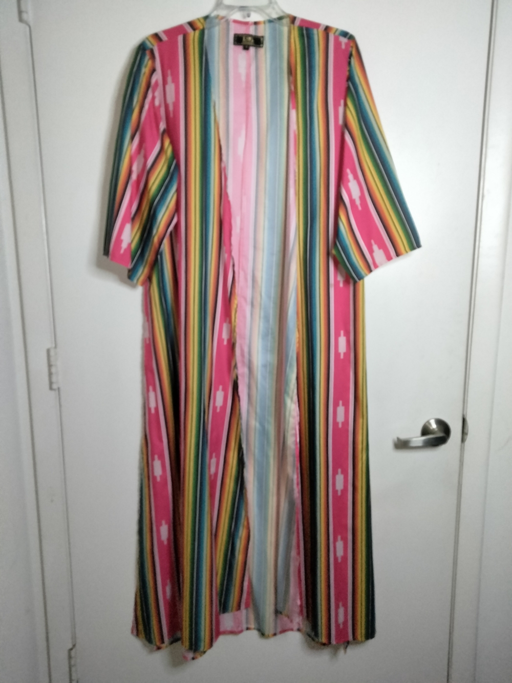 Lucky & Blessed -S- Multicolored Striped Open Front SS Dual Vent Duster Cardigan